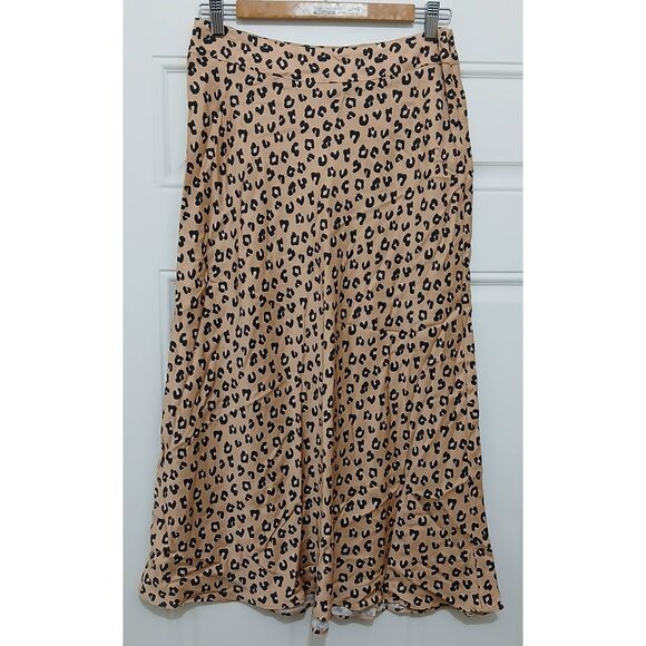 Sezane womens 38eu / usa 6 leopard midi viscose silk skirt tan excellent condt - Picture 2 of 7